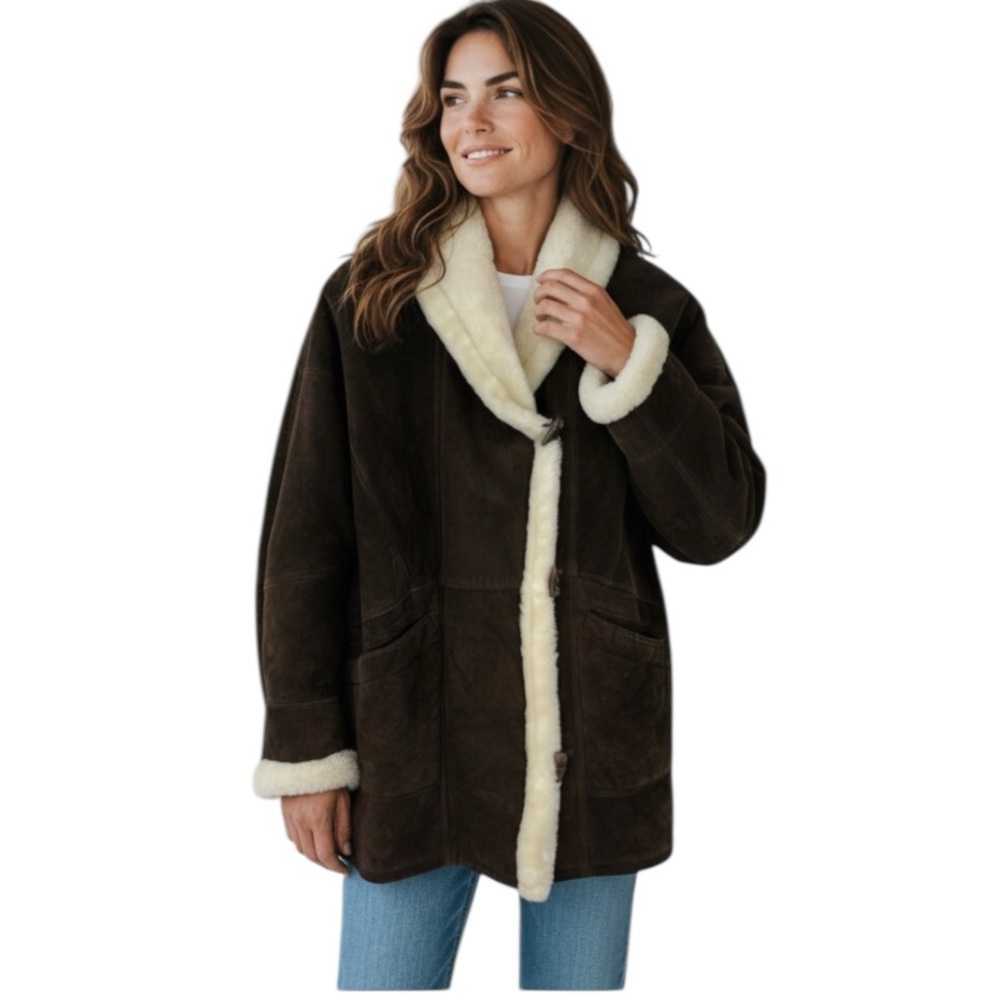 Y2K Vintage Wilson’s Leather Faux Fur Lined Brown M Toggle buttons Coat
